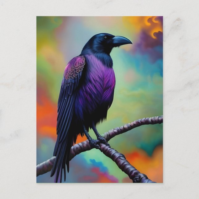 Purple Crow, colourful background Postcard (Front)