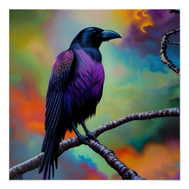 Purple Crow, colourful background Poster (Front)