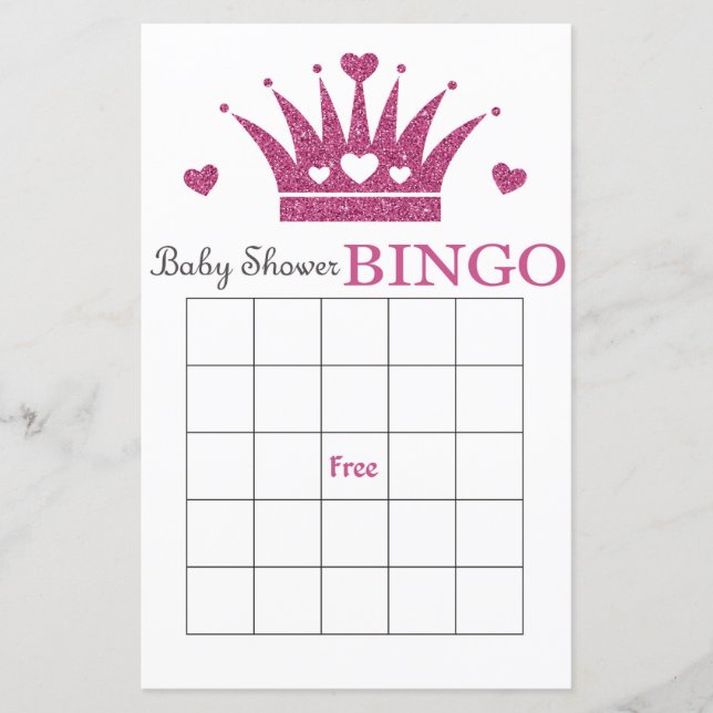 Purple crown baby shower bingo card (Front)