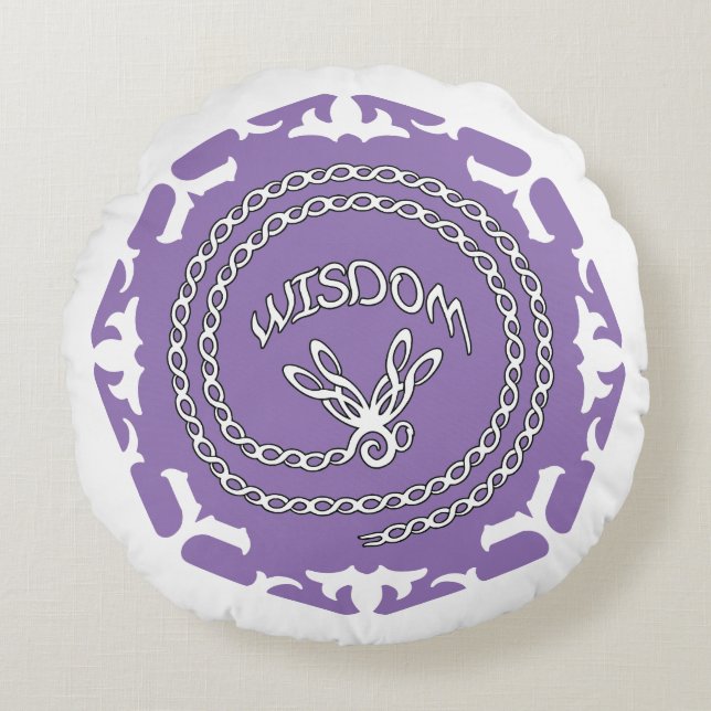 Purple Crown Chakra "Wisdom" Dragonfly White BG Round Cushion (Front)