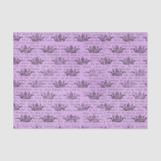 Purple Crown Newsprint Pattern Tissue Paper (Front)