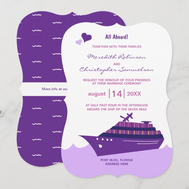 Purple Cruise Ship Wedding Invitation (Front/Back)