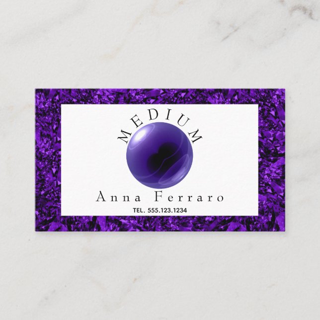 Purple Crystal Ball & Amethyst Fortune Telling Business Card (Front)