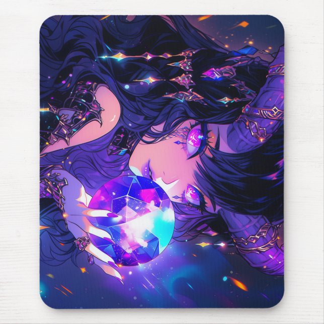 Purple Crystal Ball Demon Anime Girl Mouse Mat (Front)