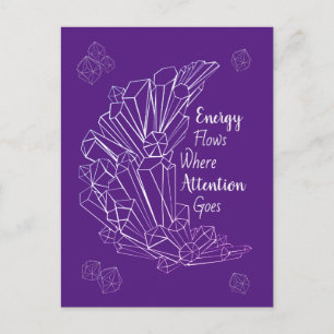 Purple crystal cluster energy flows quote postcard
