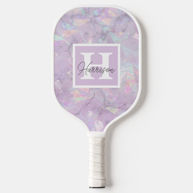 Purple Crystal Geode Monogram & Name Personalised Pickleball Paddle (Front)
