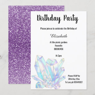PURPLE CRYSTAL GLITTER BIRTHDAY INVITATION