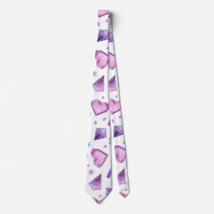 Purple Crystal Heart Pattern, Valentines Day Gift Tie