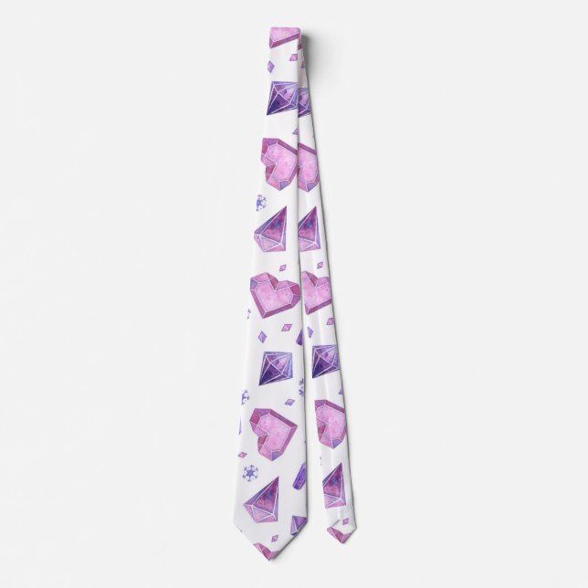 Purple Crystal Heart Pattern, Valentines Day Gift Tie (Front)