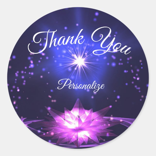 Purple Crystal Lotus Night Stars Personalise Classic Round Sticker (Front)
