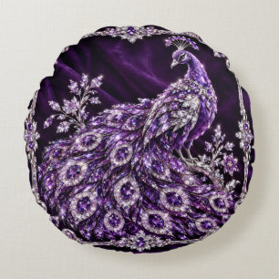 Purple Crystal Peacock Luxury collection Round Cushion