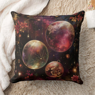 Purple Crystal Planet Galaxy Floral Cosmic Cushion