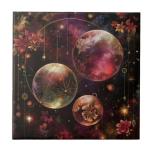 Purple Crystal Planet Galaxy Floral Cosmic Tile