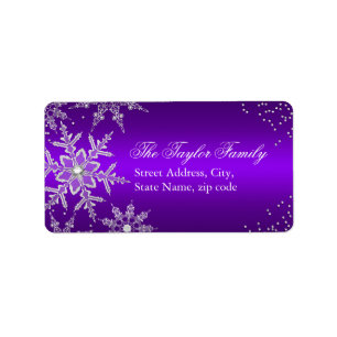 Purple Crystal Snowflake Christmas Address Labels