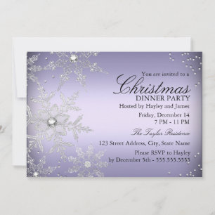 Purple Crystal Snowflake Christmas Dinner Party Invitation