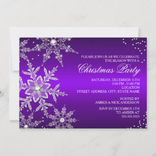 Purple Crystal Snowflake Christmas Party invite