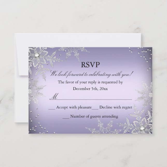 Purple Crystal Snowflake Christmas Party RSVP (Front)