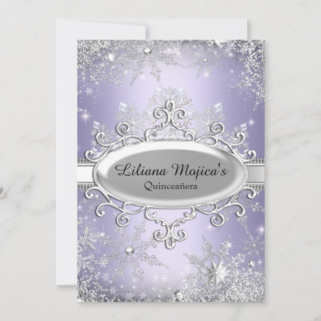 Purple Crystal Snowflake Princess Quinceanera Invitation (Front)