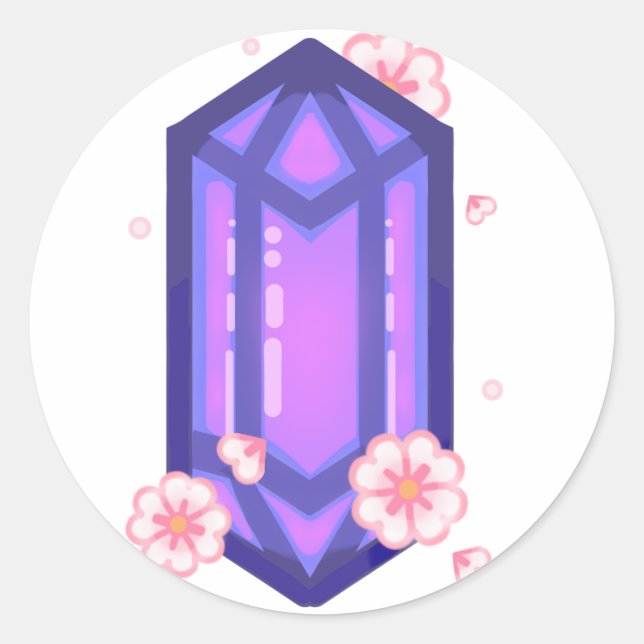 Purple Crystal with Cherry Blossoms Classic Round Sticker (Front)