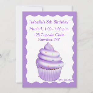 Purple Cupcake Birthday Invitation