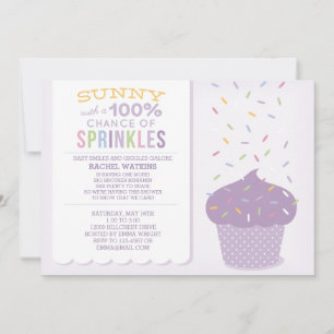 Purple Cupcake Sprinkles Baby Shower Invitation