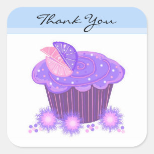 Purple Cupcake Thank You Square Sticker