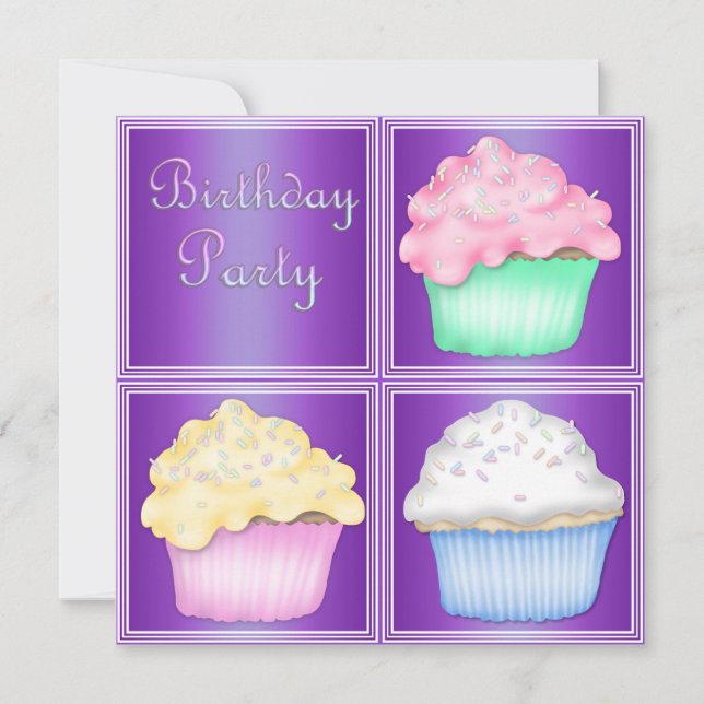 PURPLE CUPCAKED BIRTHDAY PARTY INVITATION (Front)