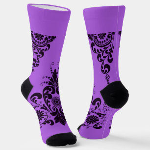 purple curlicues print socks