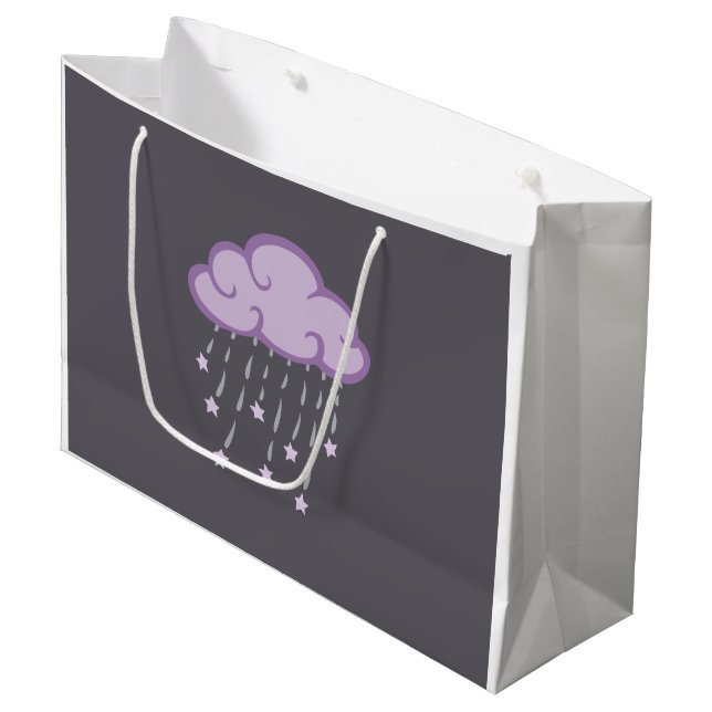 Purple Curls Rain Cloud With Falling Stars Large Gift Bag (Front Angled)