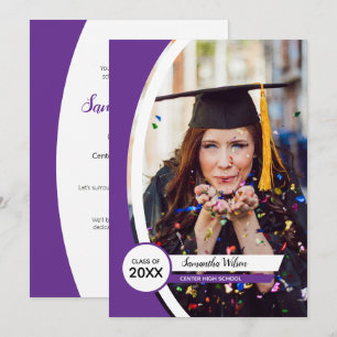 Purple Curved Frame Photo Graduation Invitation