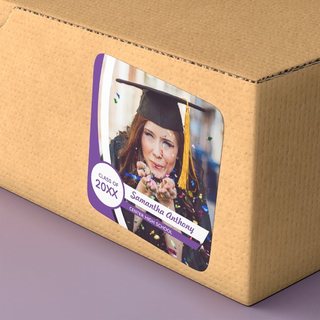 Purple Curved Frame Photo Graduation Square Sticker (Creator Uploaded)