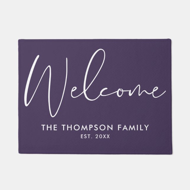 Purple Custom Family Name Welcome Doormat (Front)