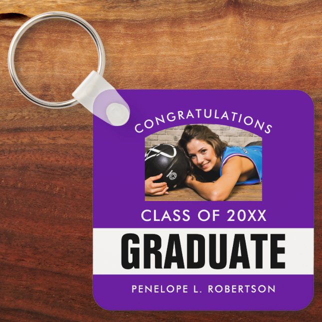 Purple Custom Graduation Photo Keychain (Front)