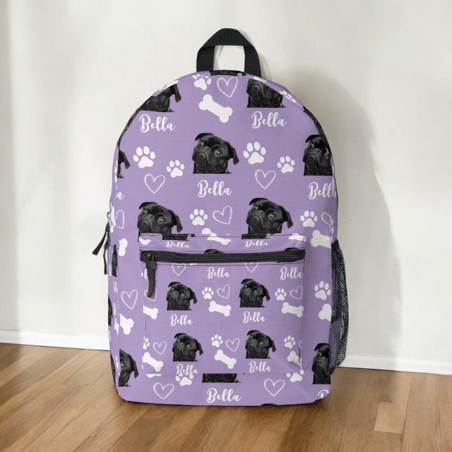 Purple Custom Love Paw Print Dog Lover Pet Photo Printed Backpack (Creator Uploaded)