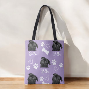 Purple Custom Love Paw Print Dog Lover Pet Photo Tote Bag