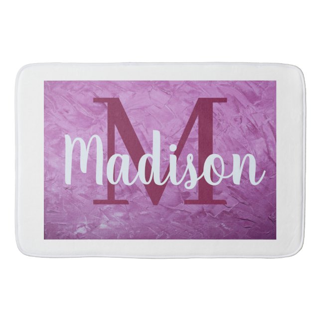 Purple Custom Marble Monogram Personalised Bath Mat (Front)
