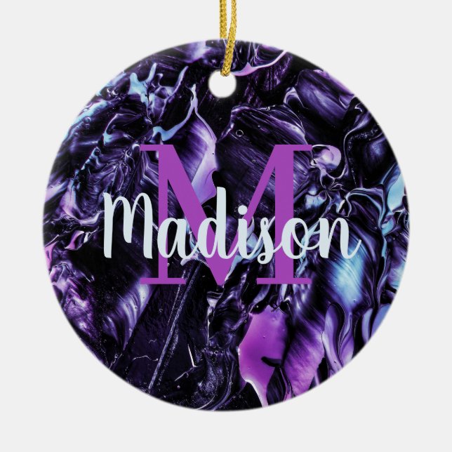Purple Custom Marble Name Gift Personalised Ceramic Tree Decoration (Front)
