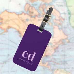 Purple custom monogram initials modern luggage tag