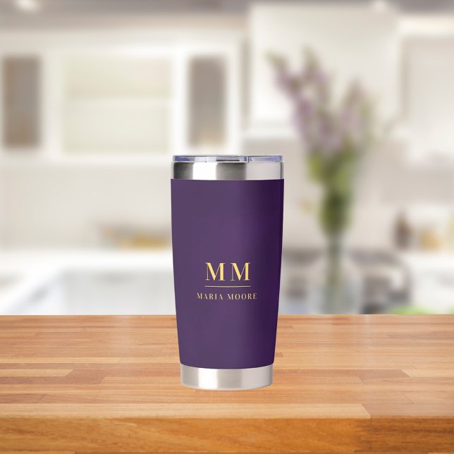 Purple custom monogram initials name insulated tumbler (Creator Uploaded)
