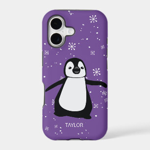 Purple Custom Name Cute Penguin Snow