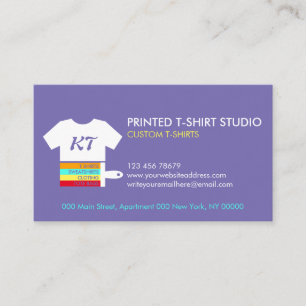 Purple Custom T-Shirts Bags Clothing Business Card