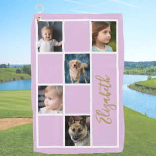 Purple Custom Template Family Photos Golf Towel