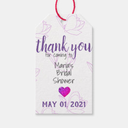 Purple Customisable Bridal Shower Tags with Twine