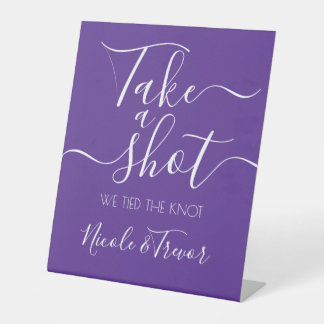 Purple Customisable Take a Shot Wedding Pedestal Sign