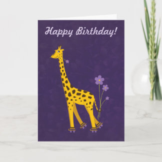 Purple Customisable Text Funny Giraffe Birthday Card