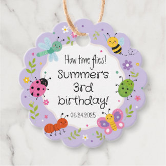 Purple Cute Bugs Girls Birthday Favour Tags