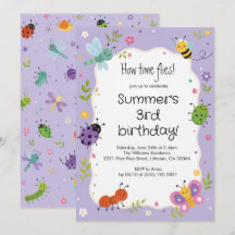 Purple Cute Bugs Girls Birthday