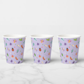 Purple Cute Bugs Girls Birthday Paper Cups