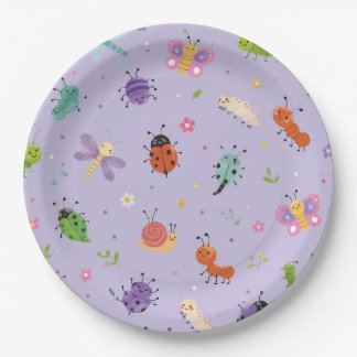Purple Cute Bugs Girls Birthday Paper Plate