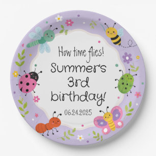 Purple Cute Bugs Girls Birthday Paper Plate